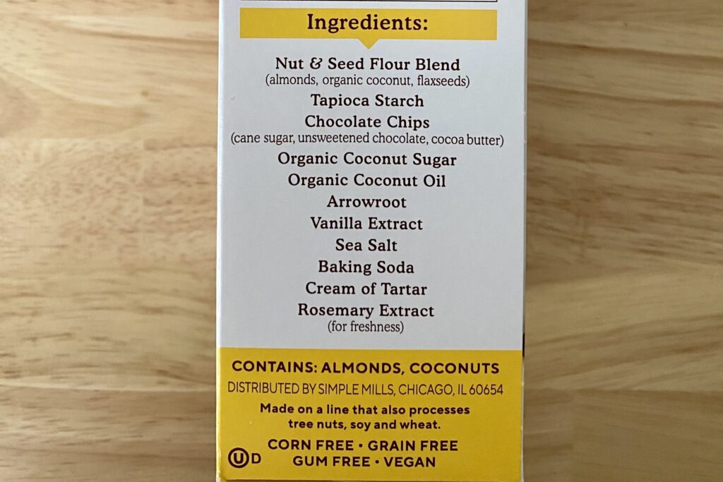 iHerb Simple Mills チョコレートチップ 原材料